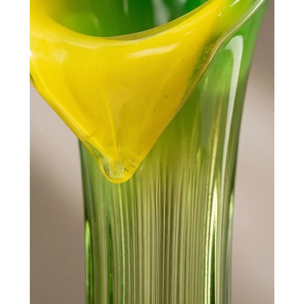 Pier 1 Imports Yellow Green White Hand Blown Glass Tulip Vase 11.75